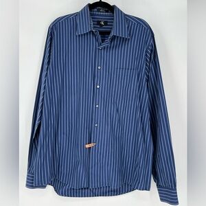 Calvin Klein blue striped button-down dress shirt